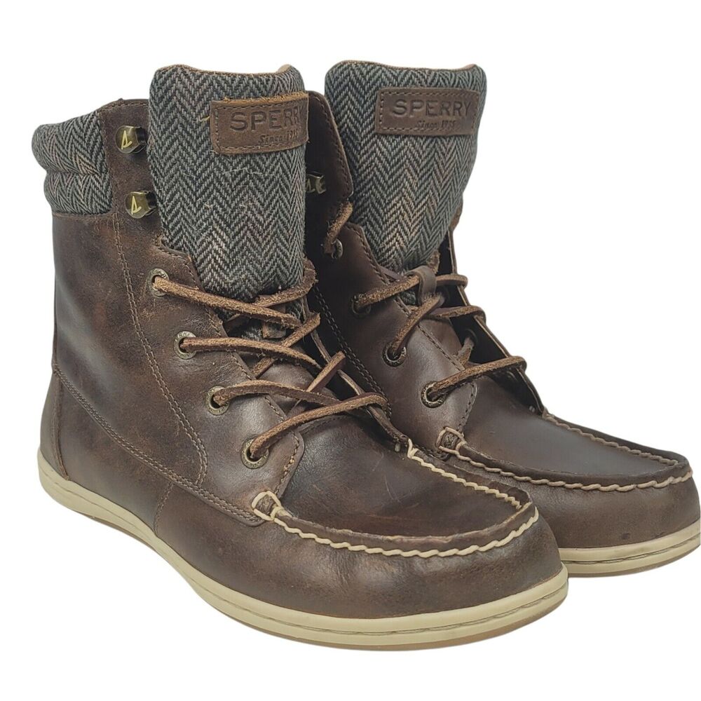 SPERRY BAYFISH BROWN LEATHER COMBAT STYLE BOOTS WOMENS 7 LACE UPS STS96729
